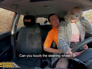 Fake Driving School Blonde Marilyn Sugar in Black Stockings adult movie in Car