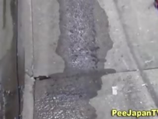 Asian Babes Piss Outdoors And Leave Puddle